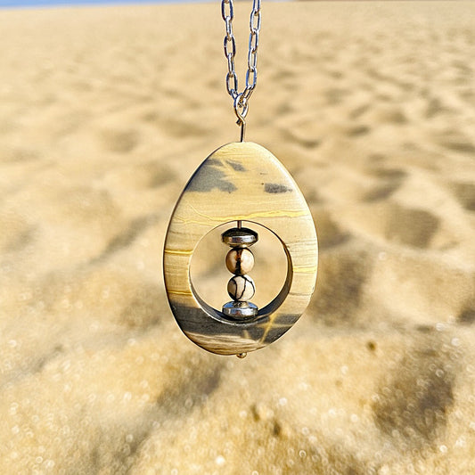 01-PP-BJ-06 Butter Jasper Pendant with Beaded Centre on Chain