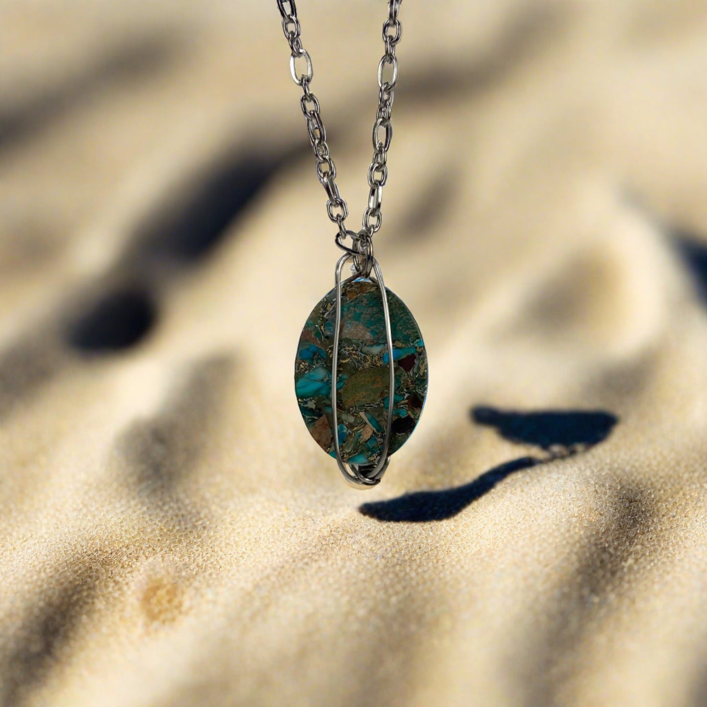 JWH Designs - Nature Inspired Artistic Jewellry - Blue Sea Sediment Pendant with Chain