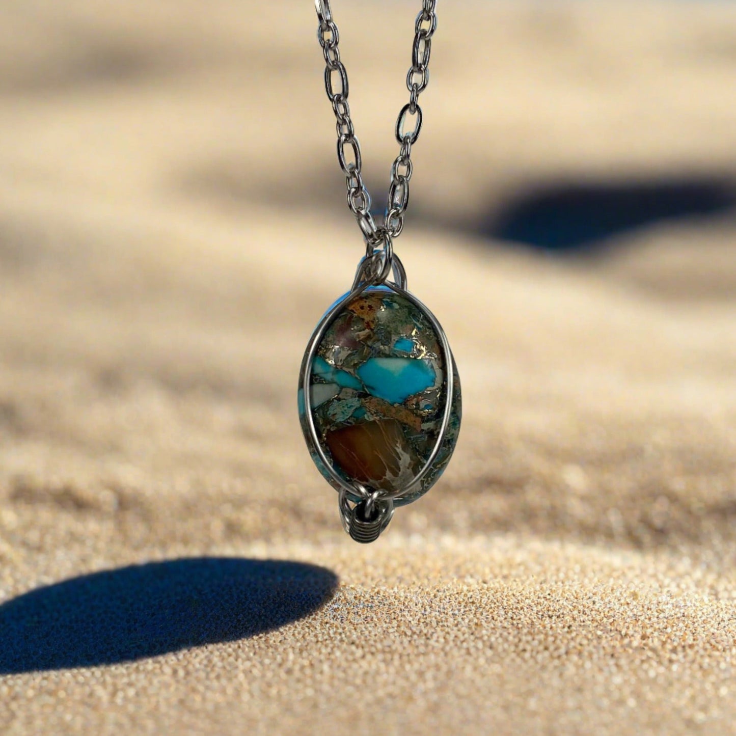 JWH Designs - Nature Inspired Artistic Jewellry - Blue Sea Sediment Pendant with Chain
