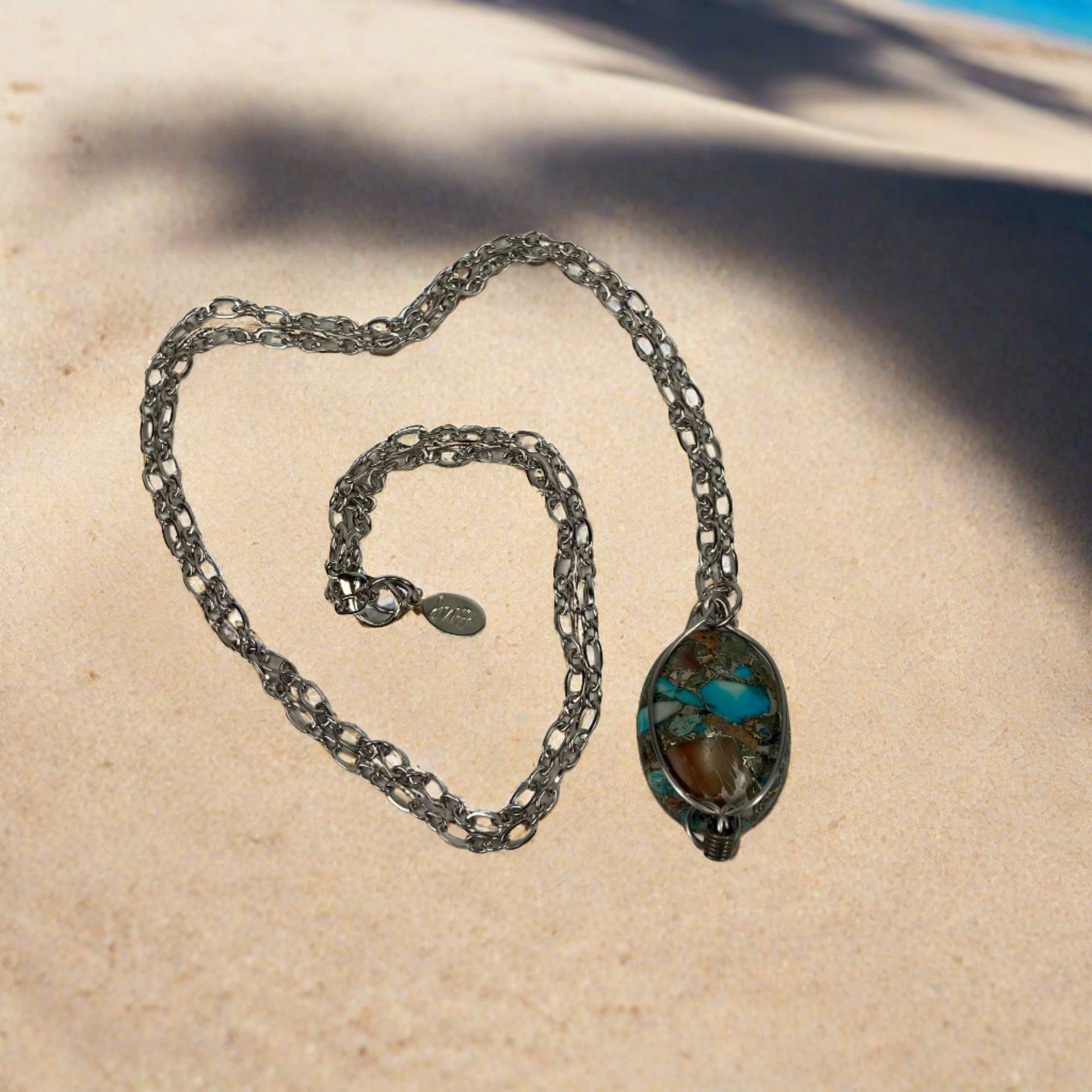 JWH Designs - Nature Inspired Artistic Jewellry - Blue Sea Sediment Pendant with Chain