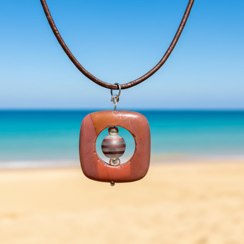 01-PP-PJ-1 Jasper Pendant with Beaded Center on Cord